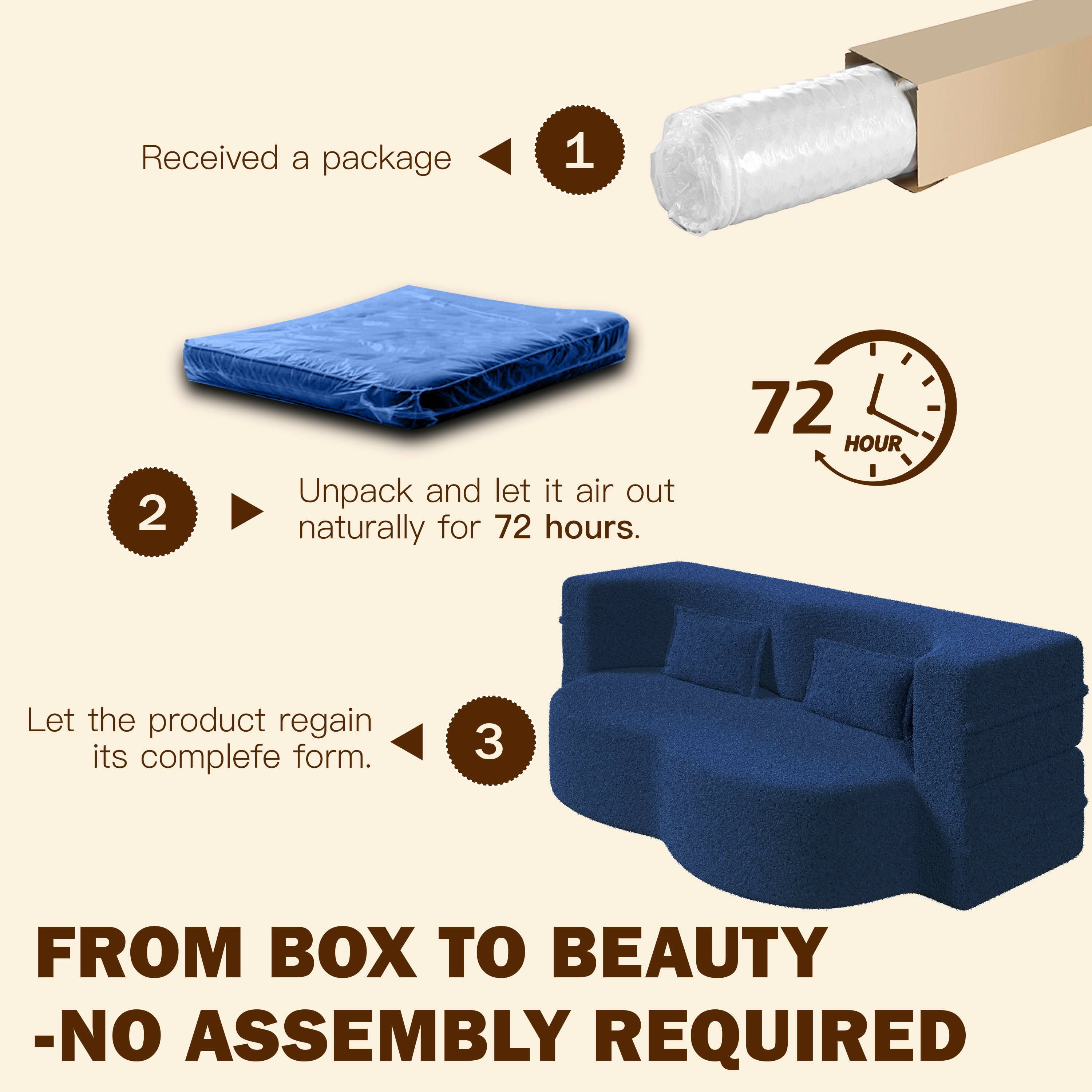 MAYEERTY Sherpa Floor Sofa Bed, Full Size Foldable Foam Sleeper Mattress with 2 Pillows, Zero Assembly Space Saving Guest Bed