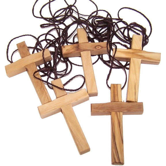 5 Cross Wood Necklace Olive Wood Deluxe and String with Certificates