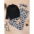 thumbnail image 3 of Gzhioc Toddler Girls Autumn Outfit Sets Solid Color Tops + Leopard/Cow Head/Floral/Striped Pants + Headband,6 Months-5 Years, 3 of 9