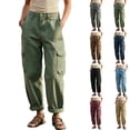 thumbnail image 1 of PEIBang Women's Solid High Waist Denim Cargo Capri Pants,Multi Flap Side Pocket Rollable Ankle Loose Jeans Trousers for Daily Wear, 1 of 6