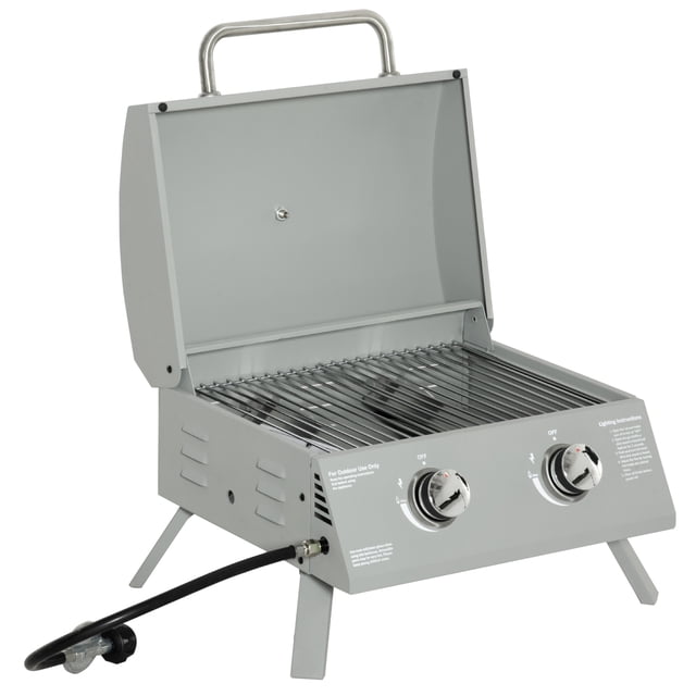 CoSoTower 2 Burner Propane Gas Grill, Portable Tabletop BBQ with Foldable Legs, Lid, for Camping, Picnic, Silver