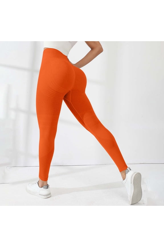 Women's High Waisted Yoga Pants, Seamless Butt Lifting Workout Leggings, Tummy Control Peach Butt Yoga Pants for Women, Running, Gym and Daily Wear-Orange