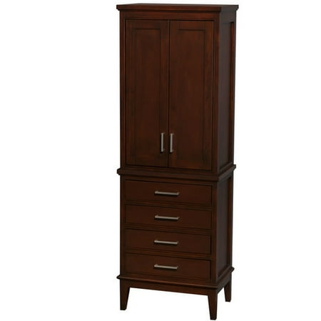 Wyndham Collection Hatton Bathroom Linen Tower in Dark Chestnut with Shelved Cabinet Storage and 4 Drawers
