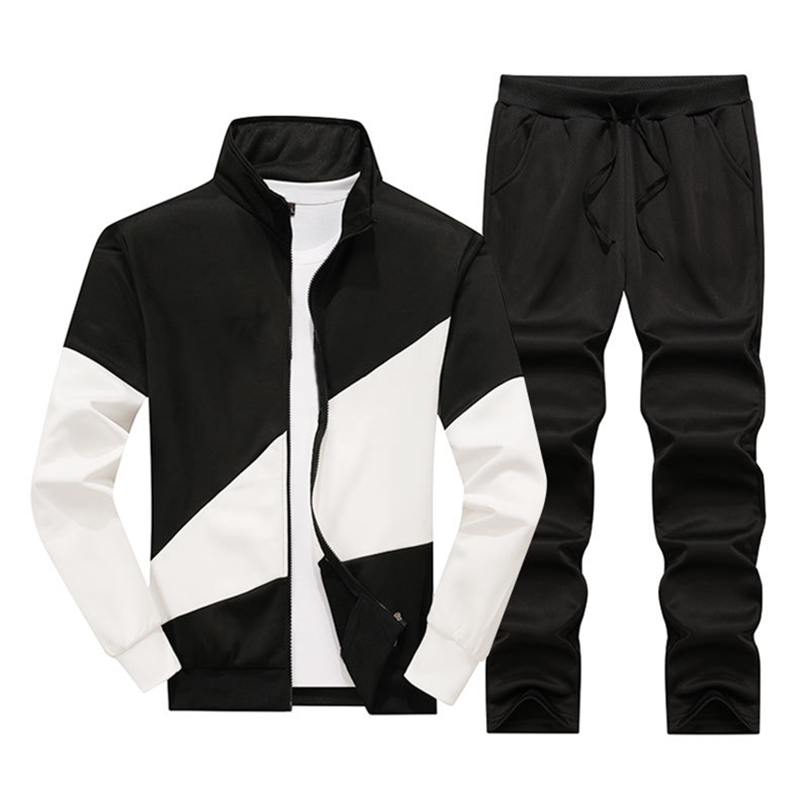 Fusipu 1 Set Men Tracksuit Jacket Pants Contrast Color Patchwork