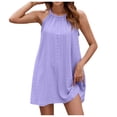 thumbnail image 5 of BSDJILFG 50% Summer Slip Dress for Women Comfy Eyelet Embroidery Knit Dress Halter Round Neck Solid Loose Babydoll Dress, 5 of 8
