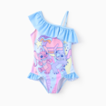 thumbnail image 1 of Disney Stitch Toddler/Kid Girl 1pc Floral/Colorful Striped Print Off-shoulder RuffledUPF 50+ Swimsuit, 1 of 9