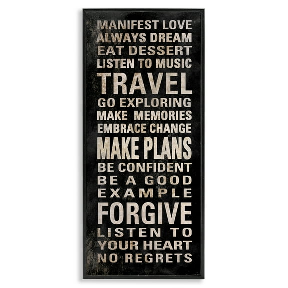 Stupell Industries Manifest Love Phrases Typography Painting Black Framed Art Print Wall Art, 10 x 24