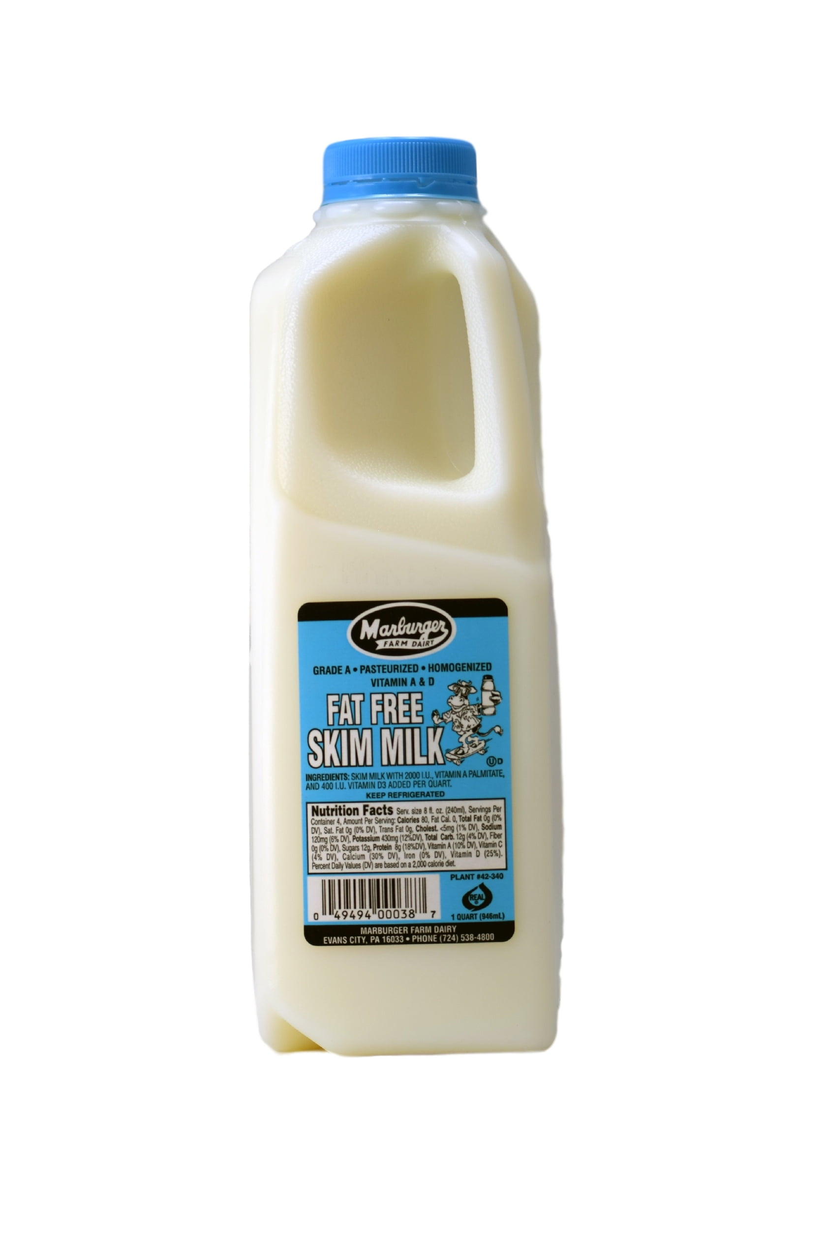 Marburger Farm Dairy FatFree Unflavored Milk, 1 Quart