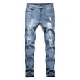 thumbnail image 3 of Mysszz Men's Solid Color Holes Denim Pants, 3 of 4