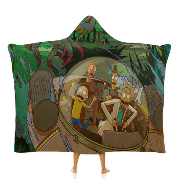 Rick And Morty Wearable Blanket Cloak Arctic Velvet Hooded Blanket Soft Fuzzy Hoodie Blanket Cape for Adults Kids 40"x50"