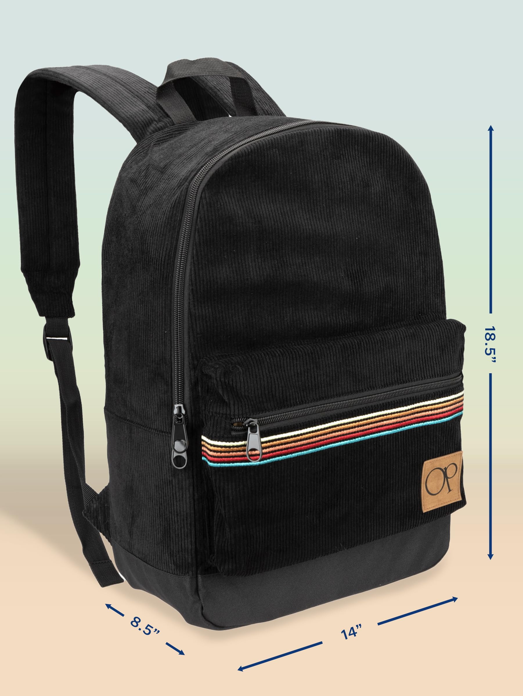 Ocean Pacific OG Corduroy Backpack for Travel, Waterproof College Fits 15.6” Laptop, Adults, Black