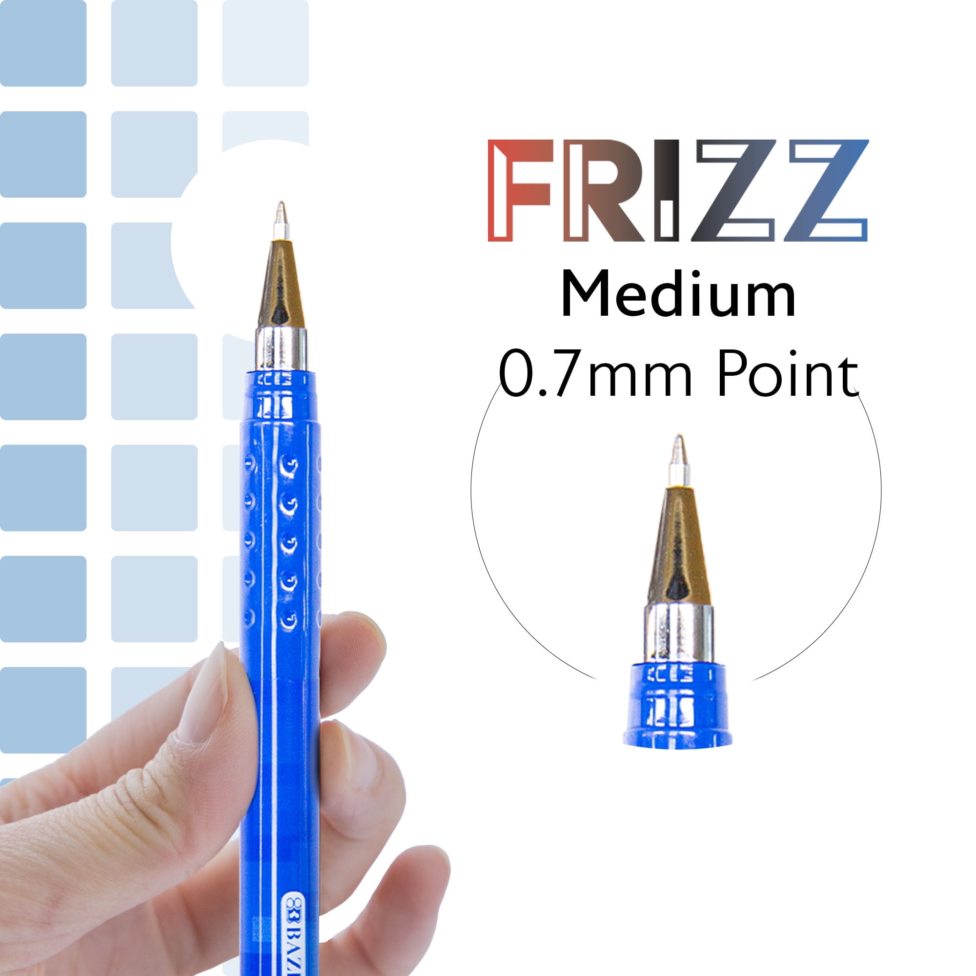 BAZIC Frizz Erasable Gel Pens, 0.7mm Medium Point, Assorted Colors Ink, 12-Pack