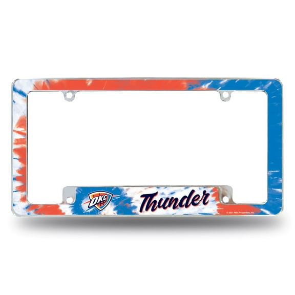 Oklahoma City-Basketball-Thunder Chrome Metal License Plate Frame with Bold Tie Dye Design