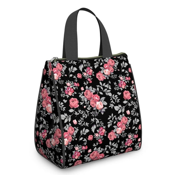 Pioneer Flower Floral Print Pattern Insulated Lunch Bag for Women & Adults,Large Portable Soft Cooler Lunch Bag,Thermal Food Storage Tote with Pearl Cotton,8.66L,8.75x5.75x9.5 Inch