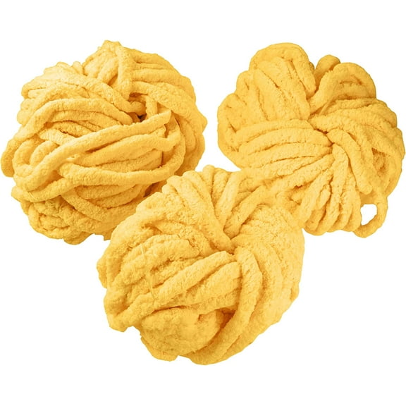 iDIY Chunky Yarn 3 Pack (24 Yards Each Skein) - Bright Yellow - Fluffy Chenille Yarn Perfect for Soft Throw and Baby Blankets, Arm Knitting, Crocheting and DIY Crafts and Projects!