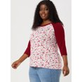 thumbnail image 4 of Camiseinformal con mangas raglán y bloques de color con estampado floral en parte superior de talgrande pamujer rojo 4XL, 4 of 6