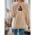 thumbnail image 2 of Women'S Lace Backless Sweater Tops Long Sleeve V Neck Cut Out Knit TopFall Sweater Dressy Casual Khaki M, 2 of 7