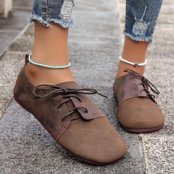 Women's Casual Loafers, Breathable Flat Shoes, Lace Up Round Toe Soft Sole for Home and Outdoor Walking, Comfortable Plus Size Slip Ons