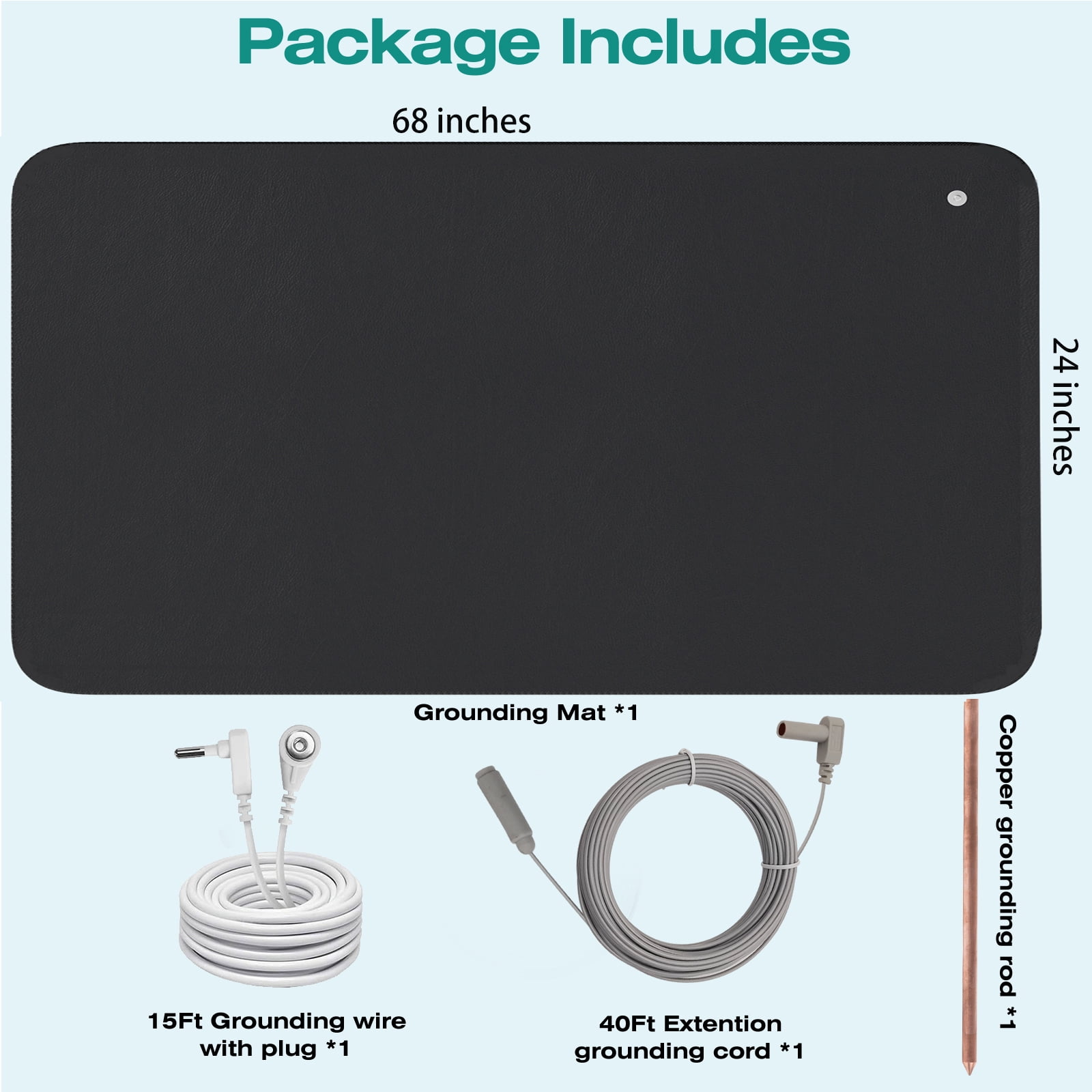 24"x71" Grounding Yoga Mat Kit for Bed Sleep Meditation Exercise Mat Back Anti-slip Thickness 3mm Mounse Pad,for EMF Recovery Sleep Therapy Assist,Black Glossy Surface