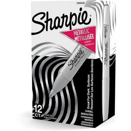 UPC: 0071641165700 | Sharpie Metallic Ink Chisel Tip Permanent Markers Chisel Marker Point Style – Metallic Gray – 12 / Dozen