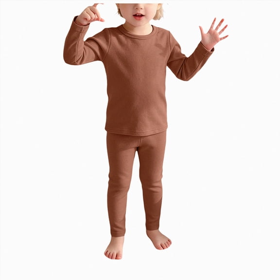 NIEWTR Little Girls Pajamas 2T 3T 4T 2Pcs Long Sleeve Crewneck Top and Elastic Waist Pants Set Snug Fit Sleepwear for Toddler Baby Girl Fall Winter Dailywear(A-Coffee,1-2 Years)