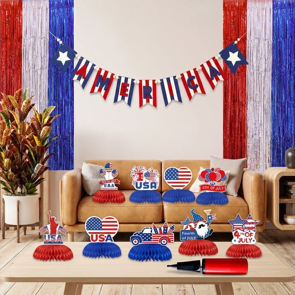 MQJIAZHI Premium 4th of July Patriotic Party Decorations Kit - Custom America Banner & Complete Independence Day Supplies for Festive Celebrations