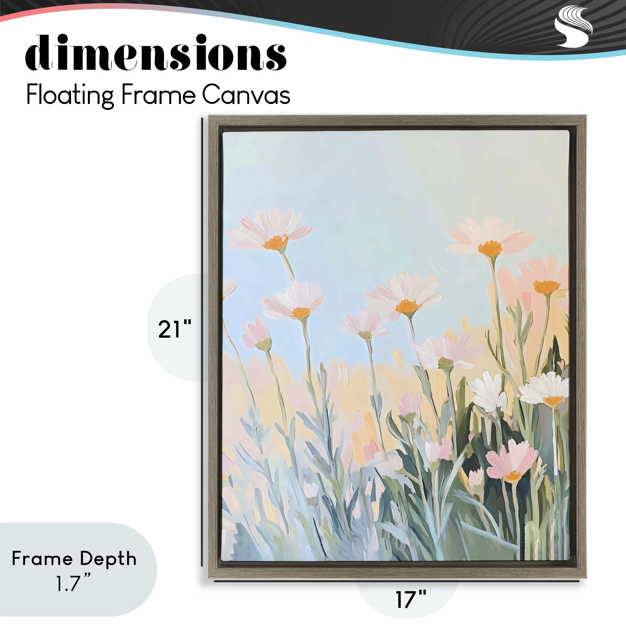 Stupell Industries Pastel Meadow Daisies at Dawn Brown Framed Floater Canvas Wall Art, design by The Prints Vibe