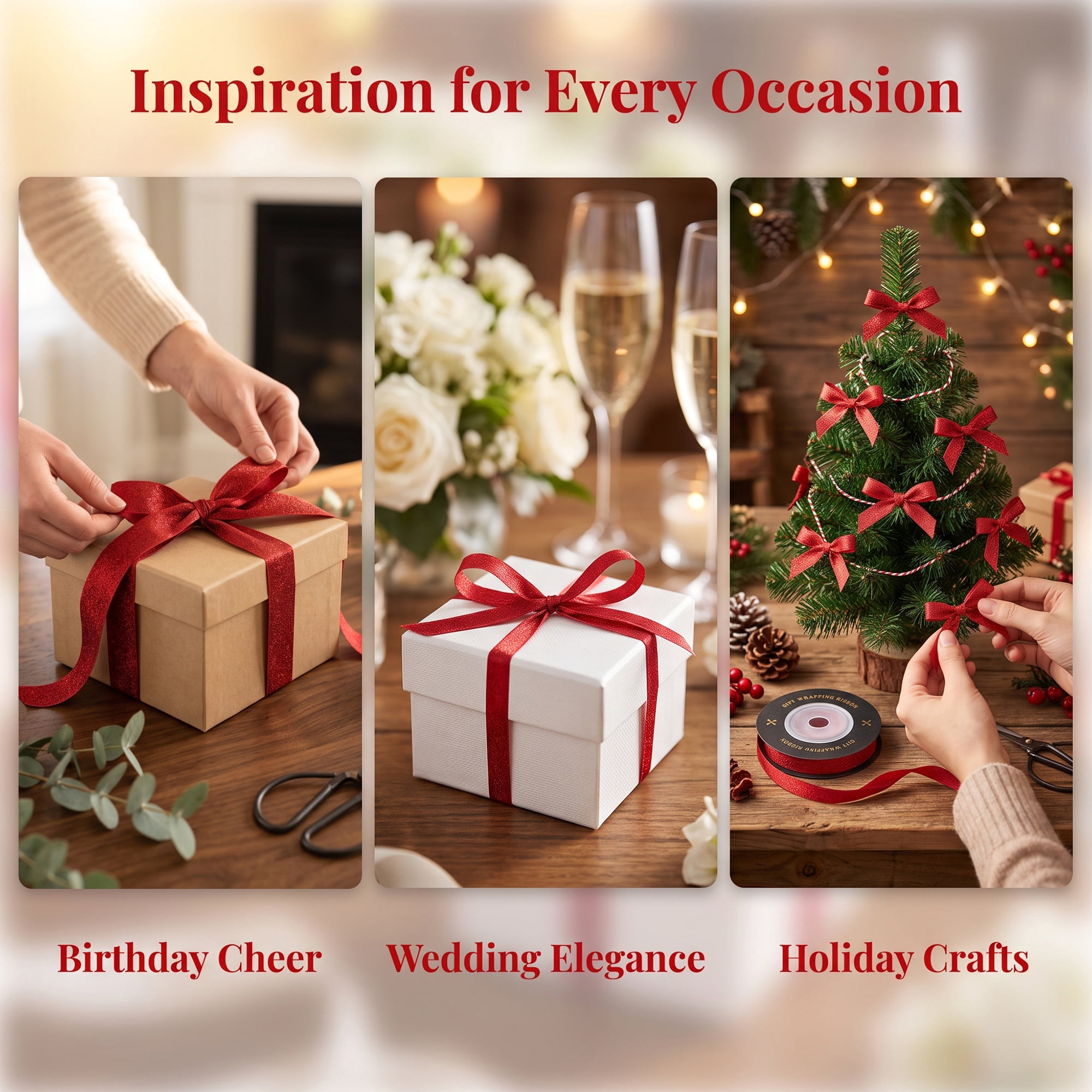 Unique Bargains Structural Woven Edge Trim Decorative Ribbon for Gift Wrapping Red