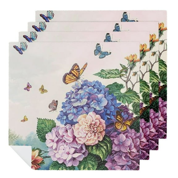 Qinduosi Hydrangea Cocktail Beverage Cloth Napkins Decorative Flower Dessert Drink Appetizer Cloth Napkins for Spring Summer Floral luncheon Wedding Tea Party Birthday Bridal Baby Shower Dinner 2 PCS