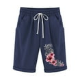 thumbnail image 2 of LOVZFMLL Women's Elastic Waist Printing Drawstring Shorts Navy L, 2 of 3
