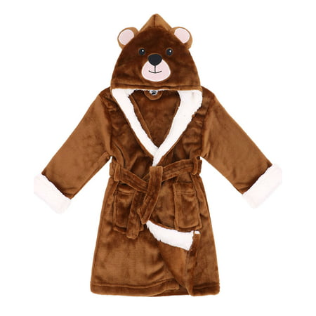 Girls Robes Zoo Crew Fuzzy Sherpa Lined Hooded Animal Bathrobe,Bear,M(4-6