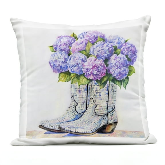Stupell Industries Hydrangea Filled Cowgirl Boots Design by Amanda Greenwood Outdoor Printed Pillow