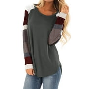 Hubery Women Striped Long Sleeve Tunic Tshirt