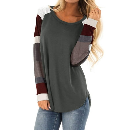 Hubery Women Striped Long Sleeve Tunic Tshirt