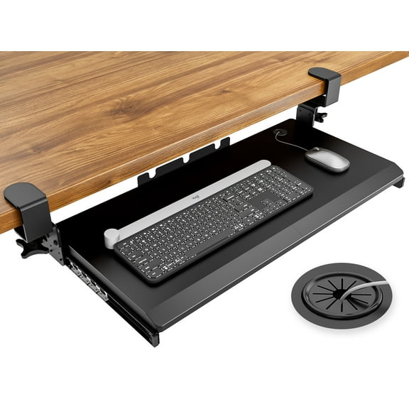 Keyboard Tray Under Desk Pull Out with Extra Sturdy C Clamp Mount System, 27.3 (32.5 inch Including Clamps) x 11 Inch Slide-Out Platform Computer Drawer for Typing Black