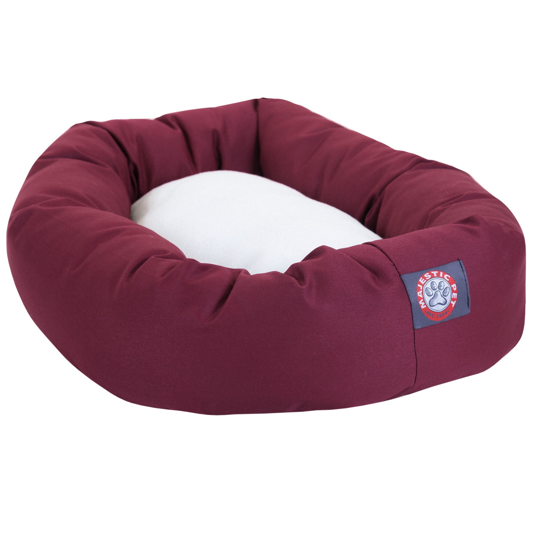 Majestic Pet Poly/Cotton & Sherpa Bagel Dog Bed Machine Washable Burgundy Extra Large 52" x 35" x 11"
