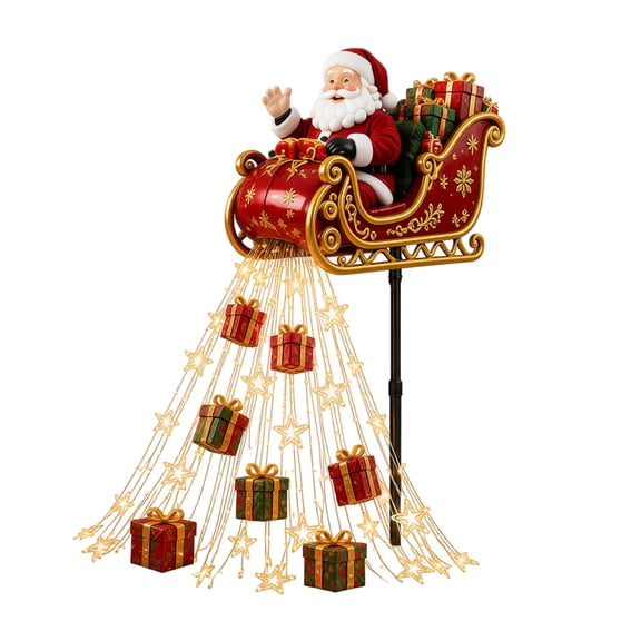2026 New Santa's Magical Gift-Filled Sleigh - Solar Christmas Yard Light, Santa Sleigh Silhouette with Energy-Saving LED Lights, Heavy-Duty Metal Frame Yard Decoration for Garden and Lawn