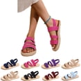 thumbnail image 2 of Women's Wide Width Flat Sole Sandals with Elastic Straps for Comfortable Fit Roman Style Beach Wear,Pink#37, 2 of 10