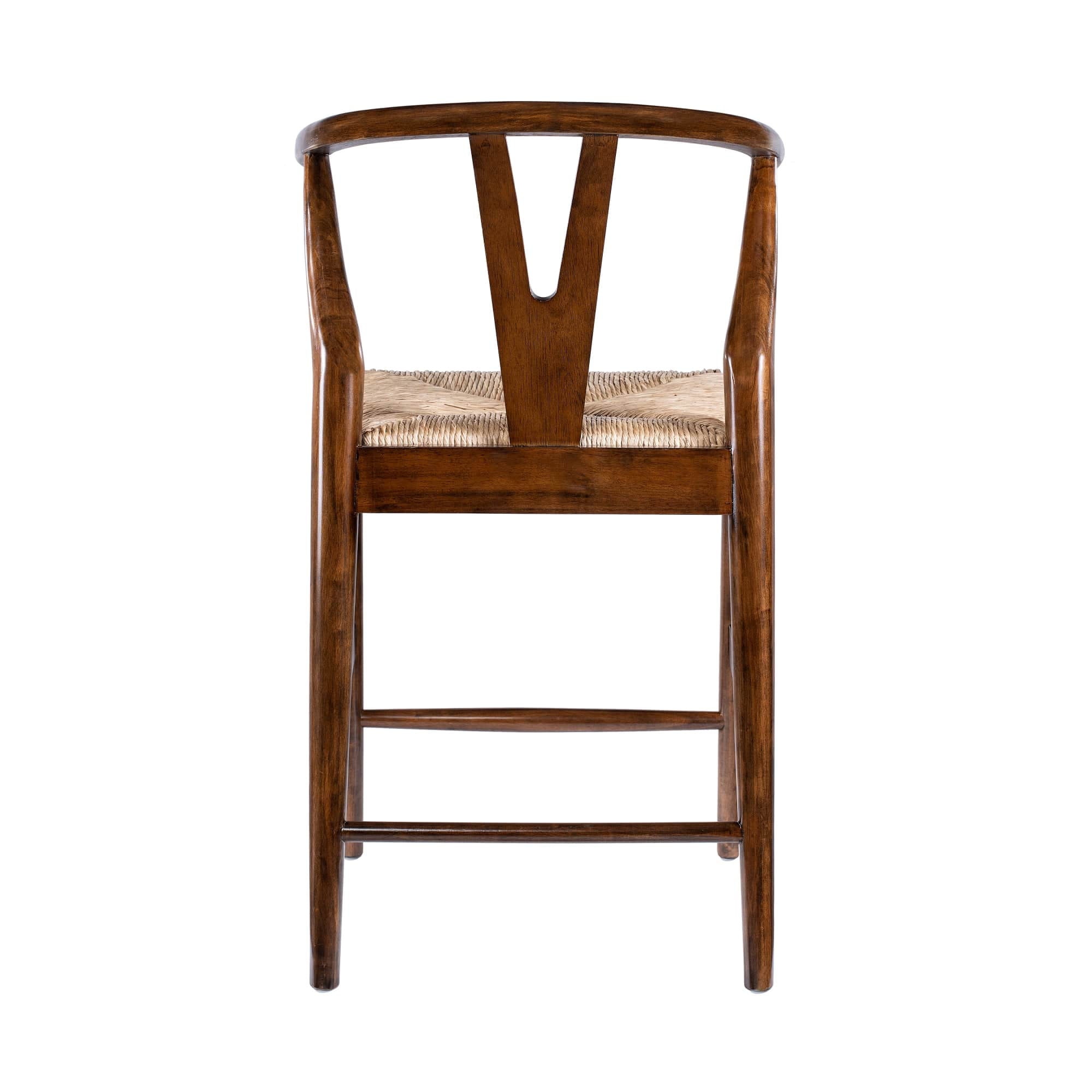 Boraam Wishbone Counter Height Bar Stool with Woven Rush Seat in Cappuccino Finish