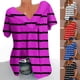 thumbnail image 5 of Qucoqpe - Blusa de talla grande para mujer, estilo informal, con estampado de rayas, cuello en V, manga corta, fruncida, para verano, en liquidación, 5 of 5