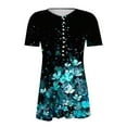 thumbnail image 4 of Busydd Womens Summer Tops Casual V Neck Short Sleeve T-Shirt Tops Fashion Floral Button Basic Tunic Tops Comfy Pleated Loose Blouses, 4 of 4