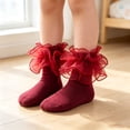 thumbnail image 2 of Abcomgle Girls Ruffle Socks 10-12 Years Old, Big Ruffle Socks | Girls Princess Eyelet Lace Sock, Comfortable Cotton Frilly Sock for Daily Wear Red, 2 of 4