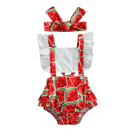 

Farrubbyine8 Infant Baby Girl Summer Casual Outfits Printed Bodysuit Headband