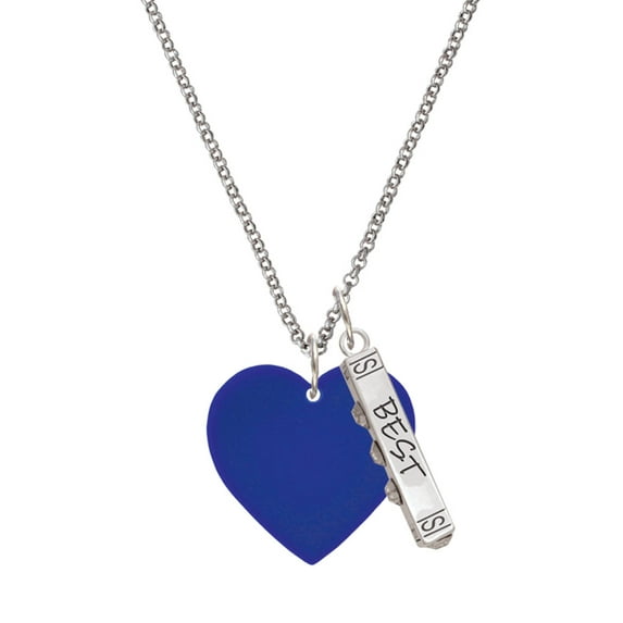 Delight Jewelry Acrylic 1" Navy Blue Heart Silvertone Best Friends Forever Bar Charm Necklace, 23"