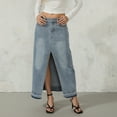 thumbnail image 5 of Musuos Women Long Denim Skirt Casual Elastic Split Skirt for Streetwear, Bule, 5 of 10