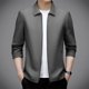 thumbnail image 2 of Chaquetas de cuero de calidad para hombre, cuello polo de otoño, genuinas, para jóvenes y medianas edades, de negocios, informales, para hombres, 2 of 5