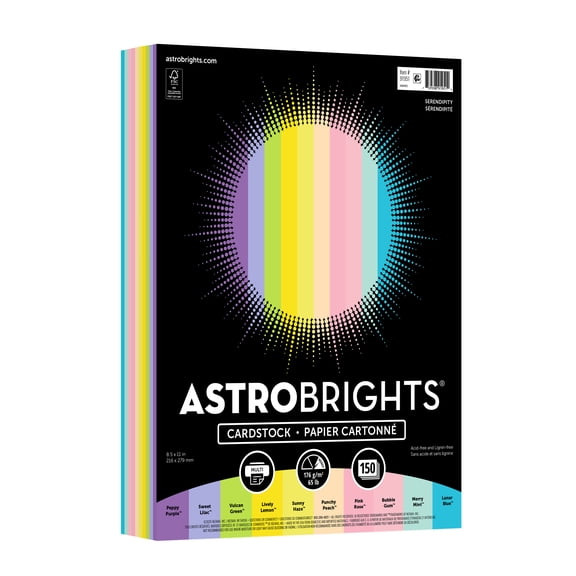 Astrobrights Bright Pastel Colored Cardstock, 8.5" x 11", 65 lb/176 Gsm, Serendipity, 150 Sheets