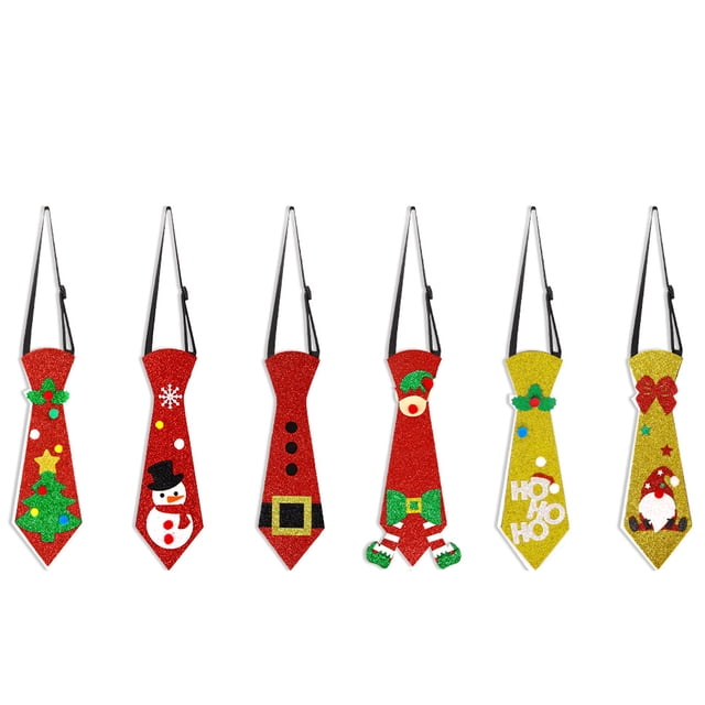 6 piezas de corbatas navideñas con forma de Papá Noel, árbol de Navidad, muñeco de nieve, decoración navideña, corbatas elásticas ajustables para adultos y niños, accesorios para fiestas