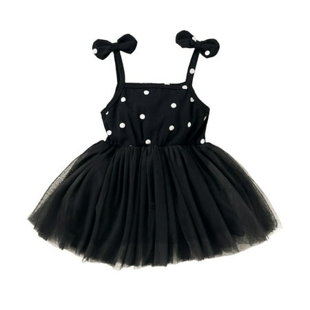 

2T Toddler Girls Girl Summer Dress Set Sleeveless Dress 3T Toddler Girl Sling Dot Prints Tulle Layer Dress Black