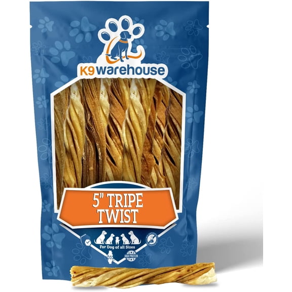 K9warehouse - Tripe Twists for Dogs (5") 6-Count - Natural, Crunchy, Protein-Rich Chews - Long-Lasting & Healthy - Ideal for All Breeds & Puppies